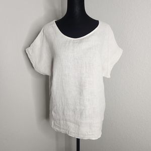 Terzo Millennio Blouse Top Women's Small S Ivory Linen Short Sleeve Crochet Back